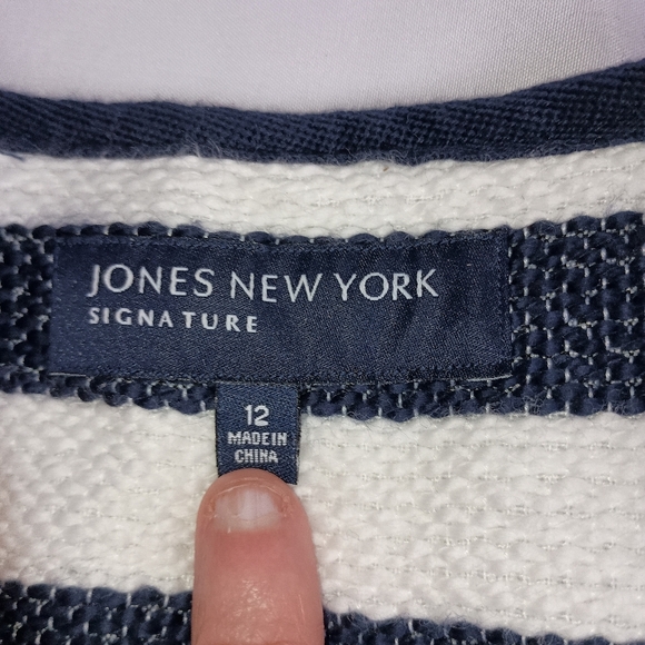 JONES NEW YORK Navy White Striped Nautical Blazer work pinstriped size 12 - Picture 2 of 11